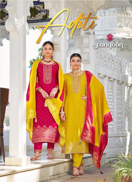 Aditi Vol 3 By Rangoon Viscose Jacquard Readymade Suits Exporters In India